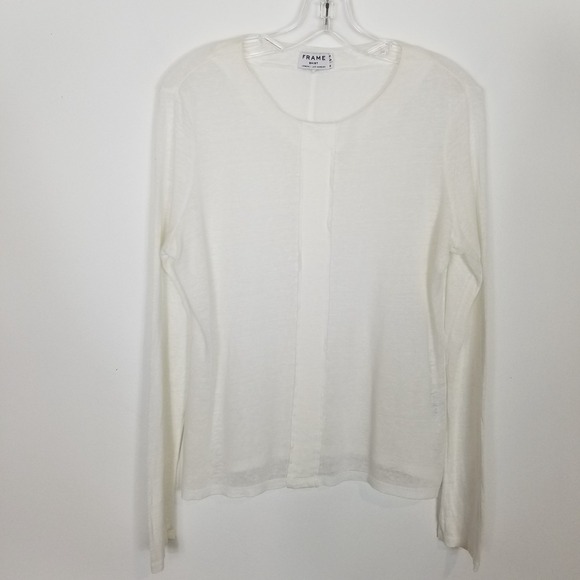 Frame Women 100% Linen Top Shirt Sz M  White Basic Long Sleeve Summer Beach - Picture 1 of 8
